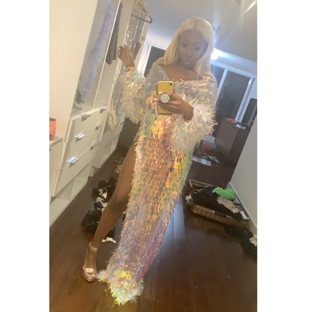 Long multi-color sequins dress